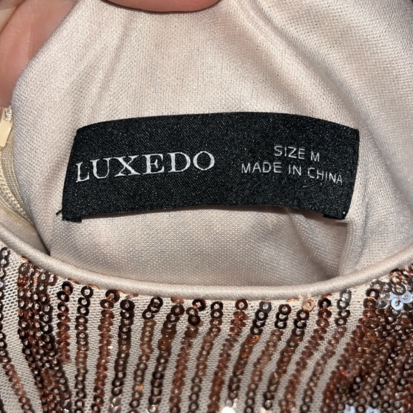 Luxedo Champagne/Rose Gold Dazzling Brilliance Sequin Maxi Dress. - Picture 9 of 11